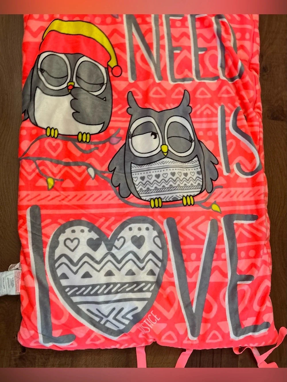 Justice girl youth  “owl you need is love”  sleeping bag